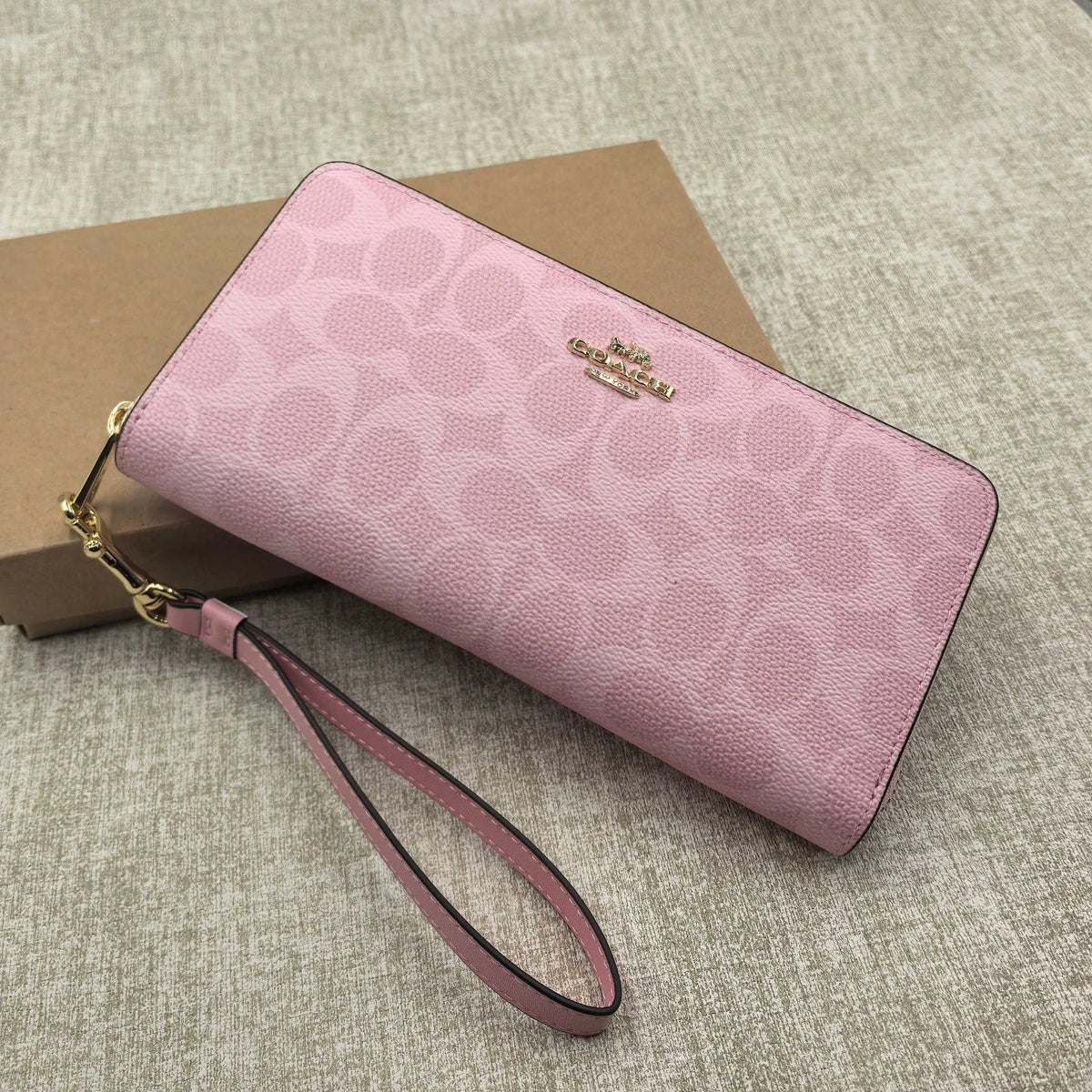 Coach CW778 Long Zip-Around Wallet in Signature Canvas – Pink – New with Box